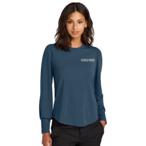 UD Theological Mercer and Mettle Women’s Stretch Jersey Long Sleeve Blouson Top-Insignia Blue