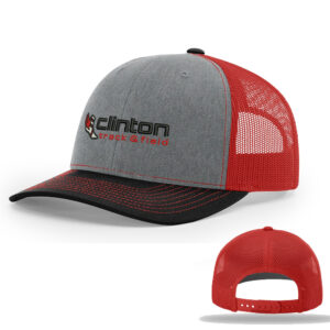 Clinton MS Track Field Richardson Pro Mesh Adjustable Trucker Cap Tri Color-Heather Grey/Red/Black