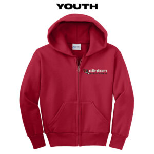 Clinton MS Track Field Youth Core Fleece Full Zip Hooded Sweatshirt-Red