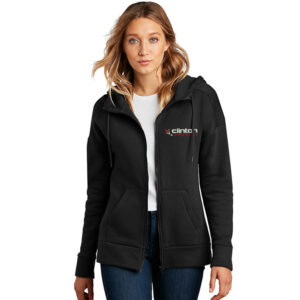 Clinton MS Track Field District Women’s Perfect Weight Fleece Drop Shoulder Full-Zip Hoodie-Black
