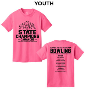 Storm Girls State Champs Bowling Youth Short Sleeve Tee-Neon Pink