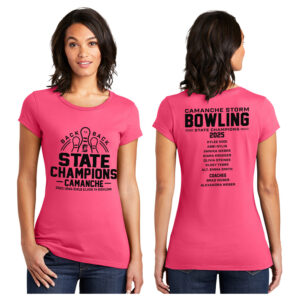 Storm Girls State Champs Bowling Women’s Fitted Premium Short Sleeve Tee-Neon Pink