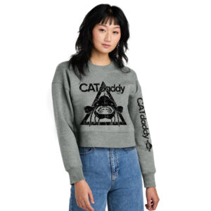 CATdaddy LLC Distressed Print Women’s Fleece Cropped Crew-Heathered Steel