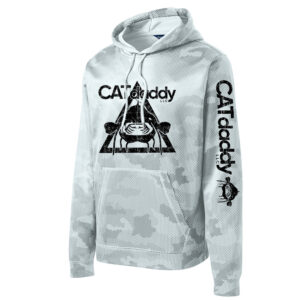 CATdaddy LLC Distressed Print CamoHex Performance Fleece Hoodie-White