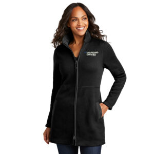 Diamond Drives Port Authority Ladies Arc Sweater Fleece Long Jacket-Black