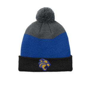 DN Soccer Port Authority Cozy Striped Pom Beanie-Deep Black/Royal/Grey