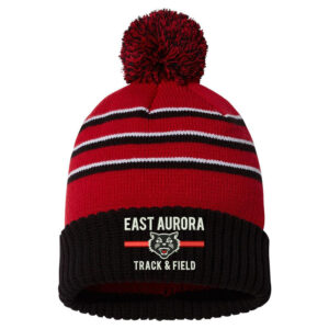 EA Track Field Richardson Striped Beanie with Cuff  Pom-Red/Black/White