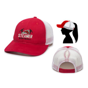 Steamer Softball Ladies Fit With Ponytail Mesh Back Hat -Red/White