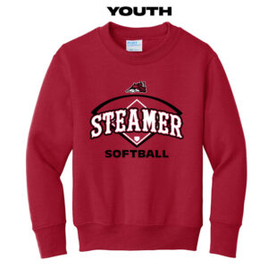 Steamer Softball Youth Fleece Crewneck Sweatshirt-Red