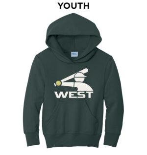 IC West Trojan BB Club Youth Fleece Hood-Dark Green