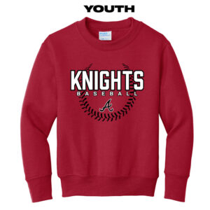 Knights Baseball Youth Fleece Crewneck Sweatshirt-Red