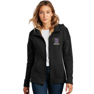 Hubs Tennis District Women’s Perfect Weight Fleece Drop Shoulder Full-Zip Hoodie-Black