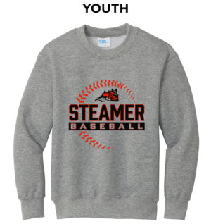 Steamer Baseball Youth Fleece Crewneck Sweatshirt-Athletic Heather