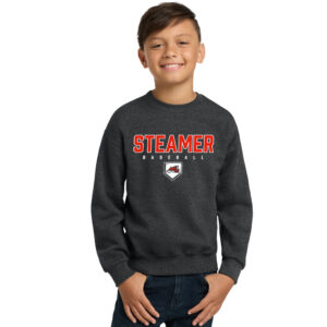 Steamer Baseball Youth Fleece Crewneck Sweatshirt-Black Heather