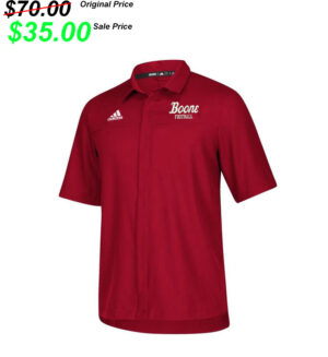 Boone Football PG Adidas Team Iconic full button polo shirt   – Power Red limited Edition (M, XL, 2X)