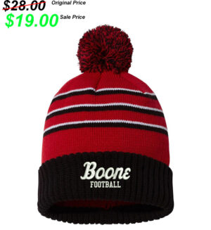 Boone Football PG  Richardson Striped Beanie with Cuff and Pom-Red/Black/White