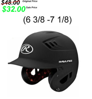 Clinton BB TG Rawlings VELO series Matte BLACK Batting Helmet Junior Size (6 3/8 -7 1/8)-Black