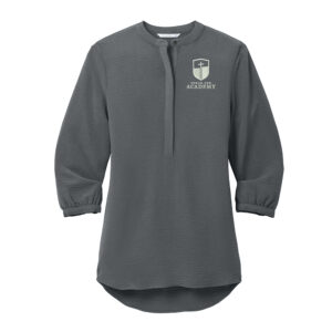 CDA Port Authority Ladies 3/4-Sleeve Textured Crepe Tunic-Graphite Embroidery