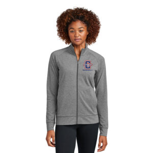 Camanche Baseball Sport Tek Ladies Sport Wick Stretch Full Zip Cadet Jacket-Charcoal Grey Heather