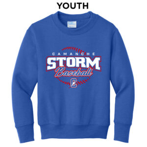 Camanche Baseball Youth Fleece Crewneck Sweatshirt-Royal
