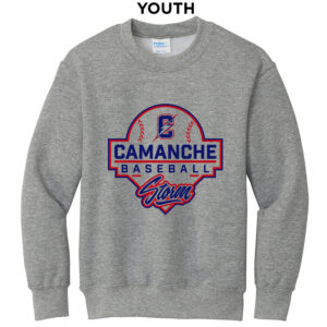 Camanche Baseball Youth Fleece Crewneck Sweatshirt-Athletic Heather