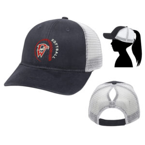 DW Softball Ladies Fit With Ponytail Mesh Back Hat-Black/White