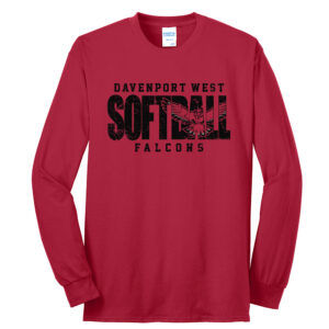 DW Softball Unisex Cotton Long Sleeve Tee-Red