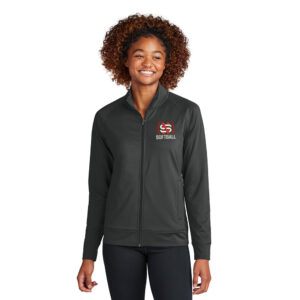 NS Softball Sport Tek Ladies Sport Wick Stretch Full Zip Cadet Jacket-Charcoal Grey