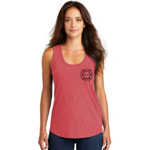 Preston Fire Women Auxiliary District Made Ladies Perfect Tri Racerback Tank-Red Frost