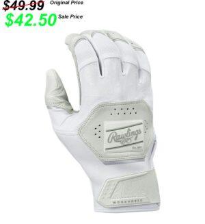 PV Baseball RAWLINGS ADULT WORKHORSE BASEBALL BATTING GLOVES – WHITE/WHITE