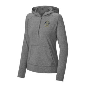 Sterling Gold SB Sport-Tek Ladies Sport-Wick Stretch 1/2-Zip Hoodie-Charcoal Grey heather