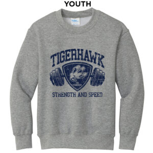 Tigerhawk Strength Youth Fleece Crewneck Sweatshirt-Athletic Heather