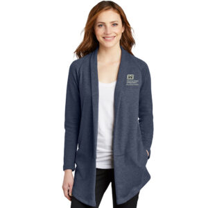 US Army Corps Engineers Port Authority Ladies Interlock Cardigan-Estate Blue Heather/Charcoal Heather