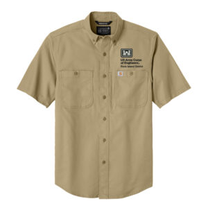 US Army Corps Engineers Carhartt Men Rugged Professional Series Short Sleeve Shirt-Dark Khaki