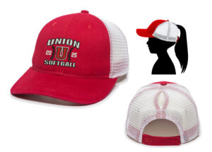 Union Softball Ladies Fit With Ponytail Mesh Back Hat-Red/White