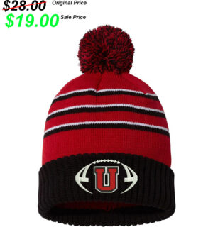 Union FB PG  Richardson Striped Beanie with Cuff and Pom-Red/Black/White