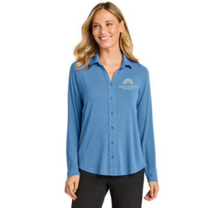 Beyond Behavior Port Authority Women’s Luxe Knit Button Tunic-Carolina Blue