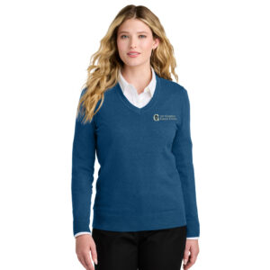 1st Gateway Port Authority Women’s Easy Care V-Neck Sweater-Aegean Blue Heather