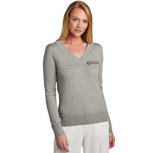 1st Gateway Brooks Brothers Women’s Cotton Stretch V-Neck Sweater-Light Shadow Grey Heather