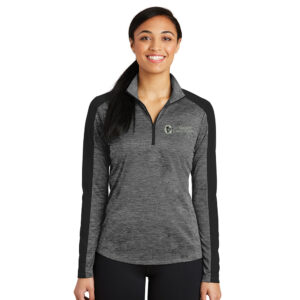 1st Gateway Sport-Tek Ladies PosiCharge Electric Heather Colorblock 1/4 Zip-Grey/Black Electric