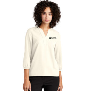 1st Gateway Mercer and Mettle Women’s Stretch Crepe 3/4-Sleeve Blouse-Ivory Chiffon