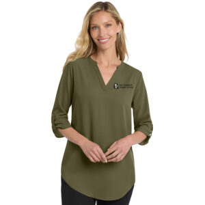 1st Gateway Port Authority Ladies 3/4-Sleeve Tunic Blouse-Deep Olive