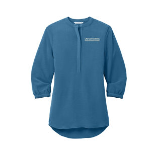 Life Connections Port Authority Ladies 3/4-Sleeve Textured Crepe Tunic-Aegean Blue
