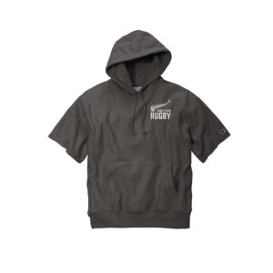 Muddy River Rugby Champion Men Reverse Weave Short Sleeve Hooded Sweatshirt-Charcoal Heather