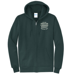 Preston Farmers Market Crew Unisex Core Fleece Full Zip Hooded Sweatshirt-Dark Green