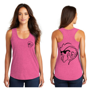 50 Pound Rooster Band District Made Ladies Perfect Tri Racerback Tank-Fuschia Frost