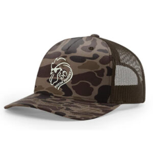 50 Pound Rooster Band Richardson Printed Five PanelTrucker mesh snap back cap-Bark Duck Camo/Brown