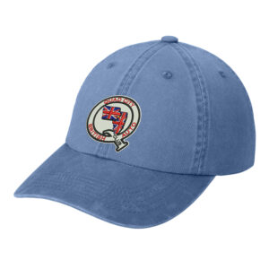 QC British Auto Club Port Authority Unstructured Garment Washed Cap with fabric buckle closure-Steel Blue EMBROIDERY