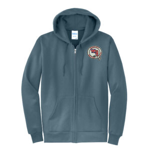 QC British Auto Club Unisex Core Fleece Full Zip Hooded Sweatshirt-Steel Blue EMBROIDERY