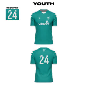 QC Strikers Uniform Hummel Custom Vibrant/QC Strikers YOUTH Short Sleeve Raglan Soccer Jersey – Teal/White